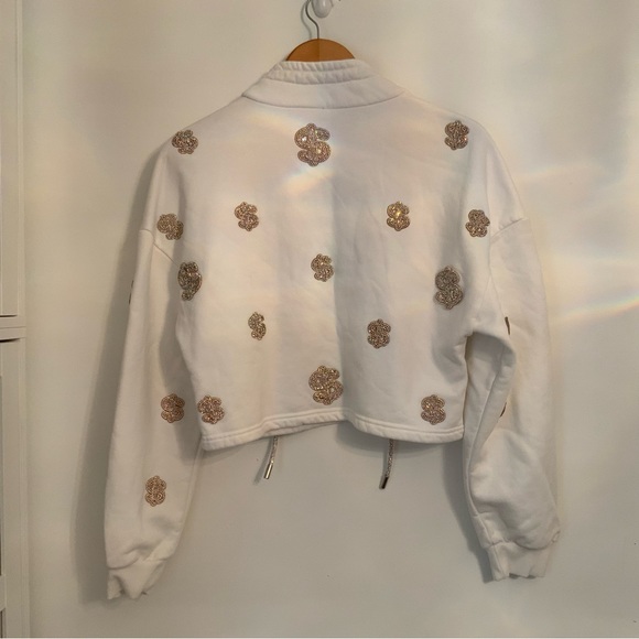 AKIRA Crop Sweatshirt Bling Hip Hop Long sleeves White Size M - Picture 5 of 10